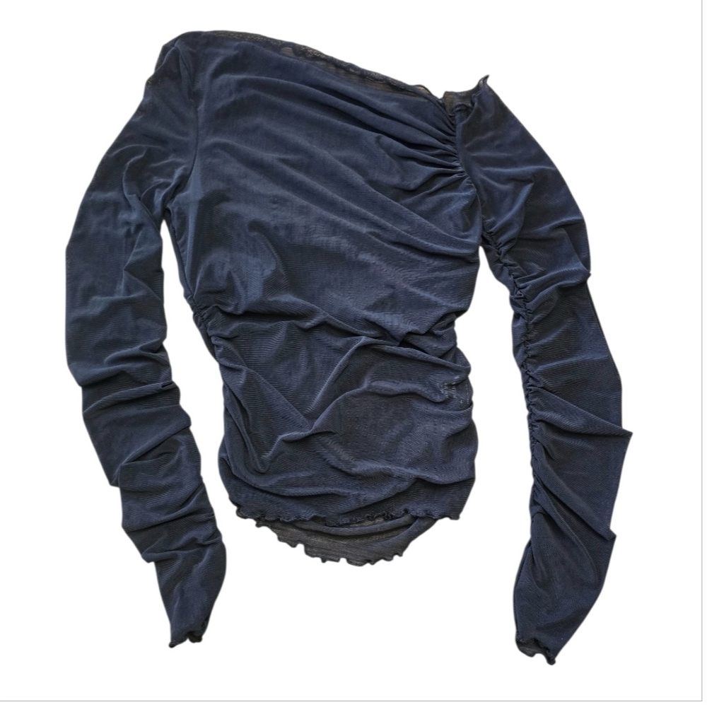SHEIN Sheer Black Ruched Blouse